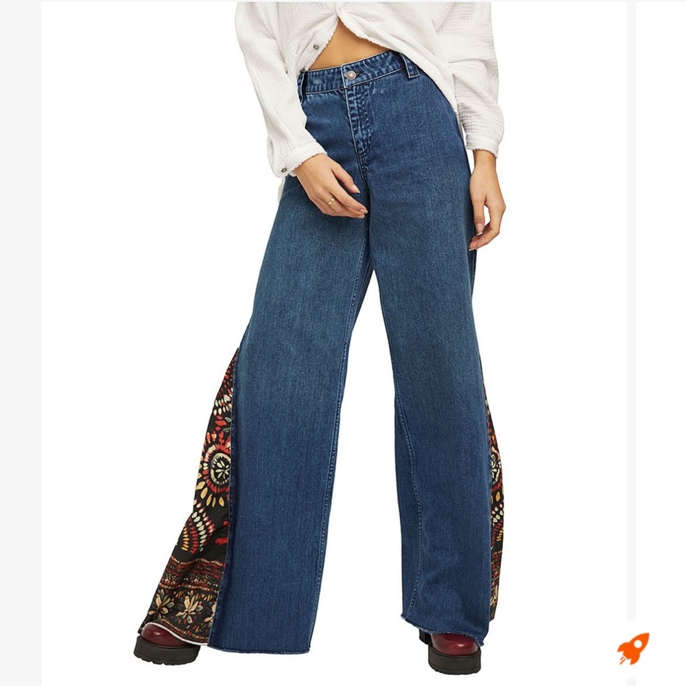 Free People Blue Sahara Extreme Wide-Leg Jeans